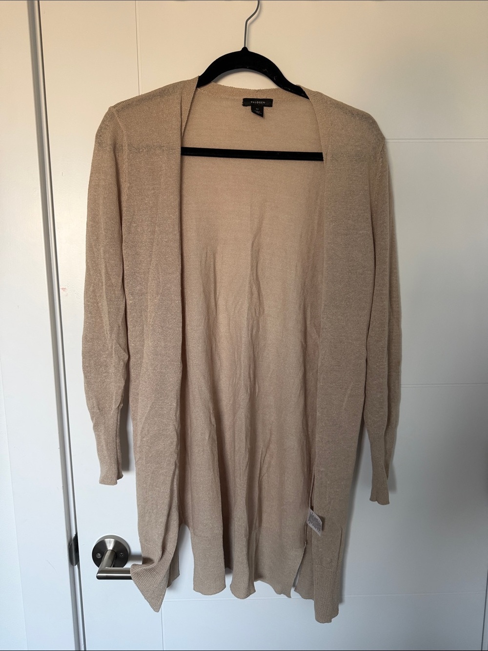 Halogen Open-Front Longline Cardigan in Beige